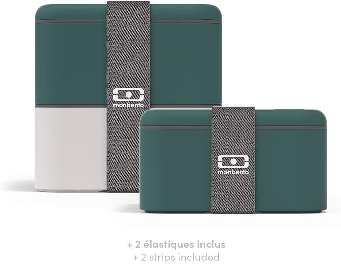monbento - Large Bento Lunch Box MB Square green Pine/gray Coton with Compartments - Leakproof Lunch Box for Work/Picnic/Meal Prep - BPA Free – Microwave & Dishwasher Safe - Green & Gray