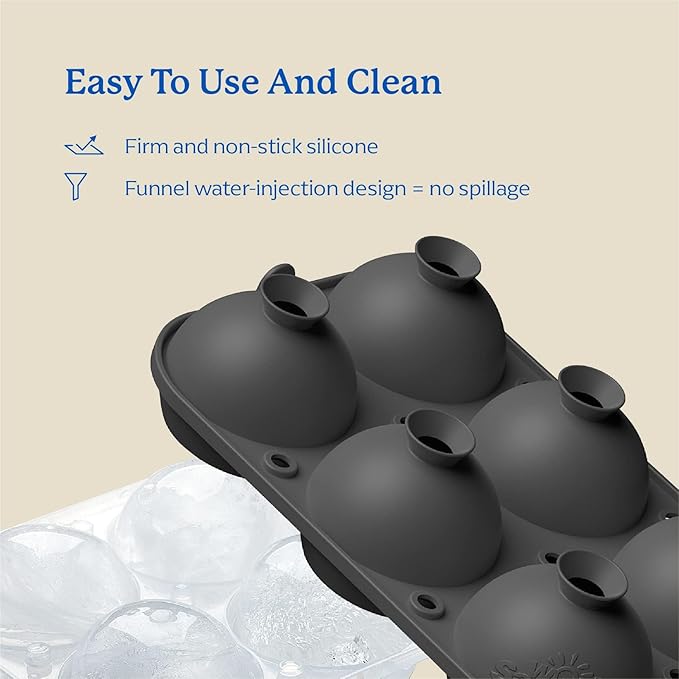 Samuelworld Large Ice Ball Maker with Lid, 12 x 2.5 Inch Ice Balls - Food Grade, Easy To Fill Round Silicone Ice Tray, Perfect Spheres Craft Ice Maker for Whiskey, Cocktails, Gifting - Grey