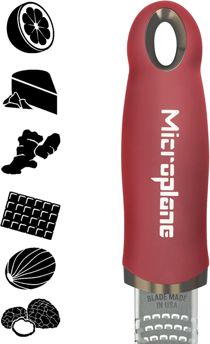 Premium Classic Series Zester - Pomegranate Red | Lemon Zester tool, Hard Cheese & Vegetable Grater | For Citrus, Parmesan Cheese, Garlic, Ginger, Nutmeg | Fine Stainless Steel Blade, Made in USA