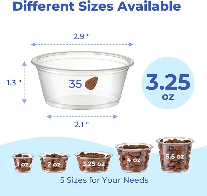 Fit Meal Prep 250 Pack 3.25 oz Jello Shot Cups with Lids, Disposable Souffle Portion Cups for Sauce