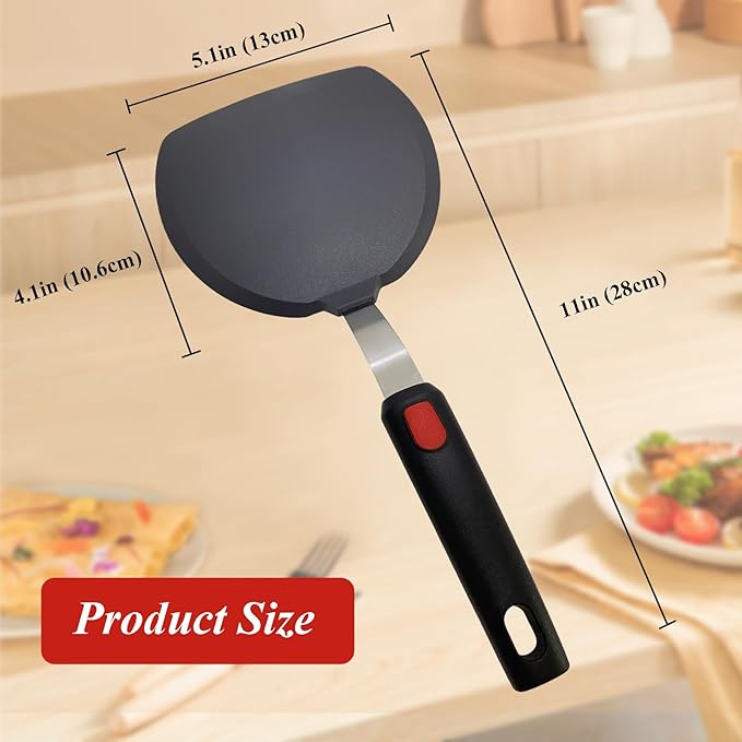 Silicone Spatula Turner, Wide Pancake Spatulas for Nonstick Cookware Pan, Heat Resistant 600°F, Thin Flexible Cooking Spatula for Kitchen Use, Flipper for Omelette Egg Fish, Dishwasher Safe, Black
