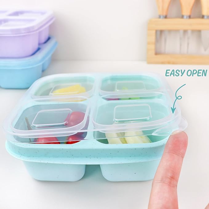 Finorder 6 Pack Snack Containers, Wheat Straw Fiber 4 Compartment Reusable Bento Lunch Box, Meal Prep Lunch Containers for Adults, Food Containers for Picnic, Office and Travel