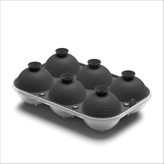 Samuelworld Large Ice Ball Maker with Lid, 6 x 2.5 Inch Ice Balls - Food Grade, Easy To Fill Round Silicone Ice Tray, Perfect Spheres Craft Ice Maker for Whiskey, Cocktails, Gifting - Grey