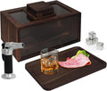 Cocktail Smoker Kit - Whiskey Smoker Kit with Smoking Gun：Black Walnut Cocktail Smoke Box, Food Tray and Wood Chips，Bourbon Old Fashioned Smoker Kit Christmas Gifts for Men，Dad（No Butane）