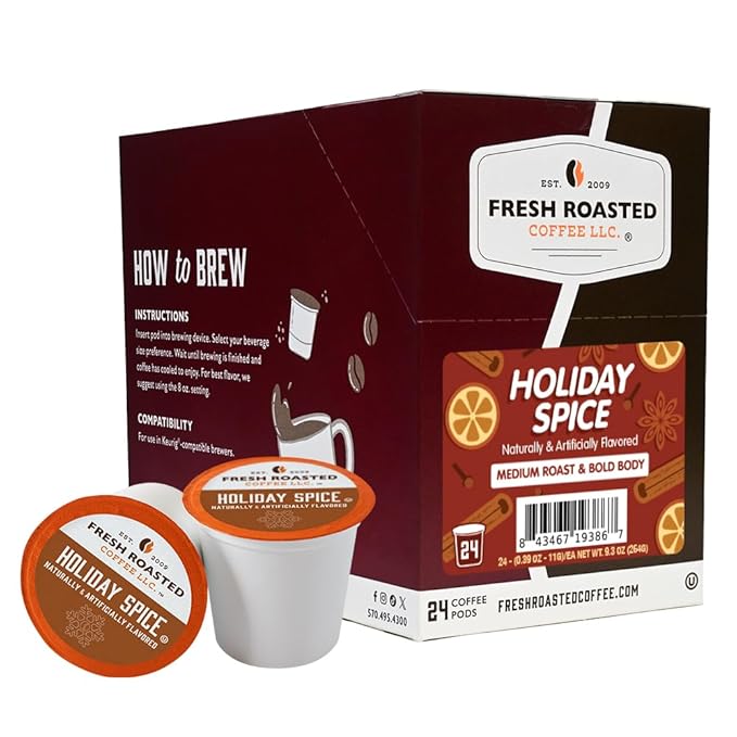 Fresh Roasted Coffee, Holiday Spice, Flavored Coffee Pods, K-Cup Compatible, 24 Count