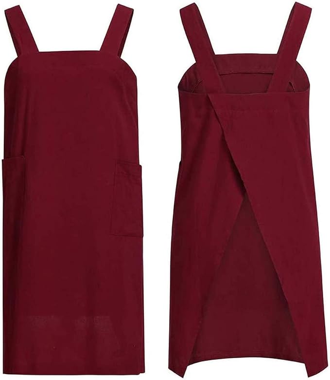 YESDOOD Cotton Linen Apron Cross Back Apron for Women with Pockets Pinafore Dress for Baking Cooking