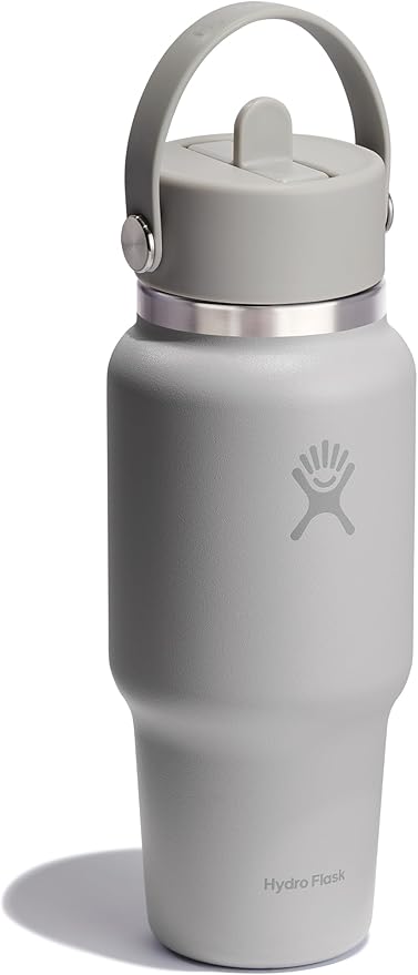 Hydro Flask Travel Water Bottle - Insulated Stainless Steel - Wide Straw Lid, Non Spill, Leakproof in 24 Oz Birch Gray