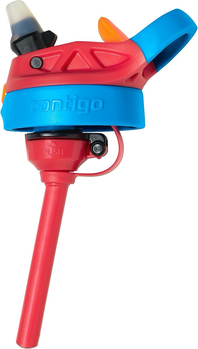 Contigo Aubrey Kids Water Bottle, 2-Pack, 14oz, Watermelon & Dinos, Spill-Proof Lid, Dishwasher Safe, BPA Free, Red and Blue