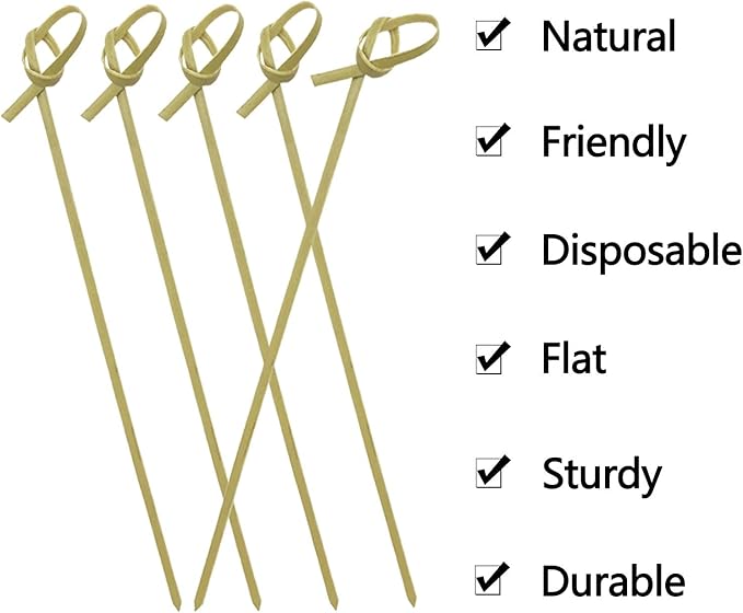 BLUE TOP Bamboo Cocktail Picks 200 PCS Bamboo Skewers 4 Inch with Looped Knot, Food Picks,Party Toothpicks for Appetizers,Cocktail Drinks,Barbecue Snacks,Club Sandwiches.