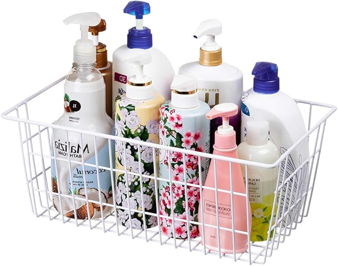 SANNO 14" Freezer Baskets Wire Storage Baskets for Organizing Pantry Organization Bins Cabinets - Metal Basket Kitchen, Laundry, Garage, Fridge, Bathroom Countertop Organizer