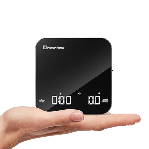 Maestri House Mini Coffee Scale with Timer, USB-C Rechargeable Espresso Scale, 2kg/0.1g Accurate Scale for Espresso and Pour-Over Coffee, Portable Digital Kitchen Scale with Auto Timer (Black & Gold)