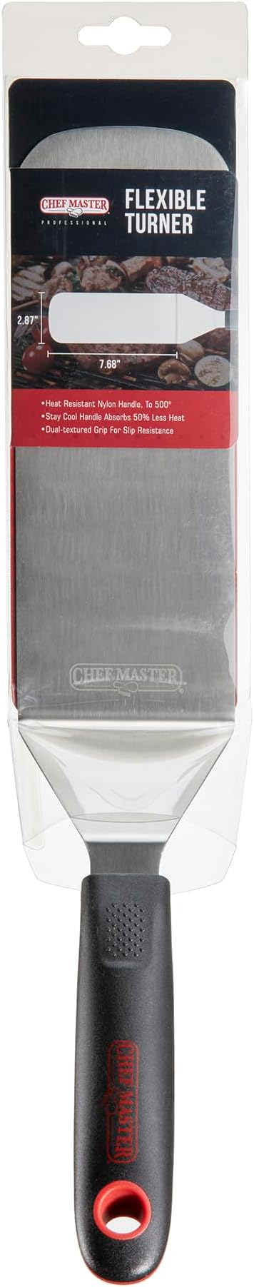 Chef Master 90284 High Heat Flexible Turner Spatula, 7.68" x 2.87" Blade | Heat Resistant Handle | Slip Resistant Grip | Dishwasher Safe
