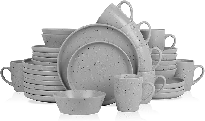 Stone lain Jade Stoneware Dinnerware Set, 32-Piece Service for 8, Light Gray