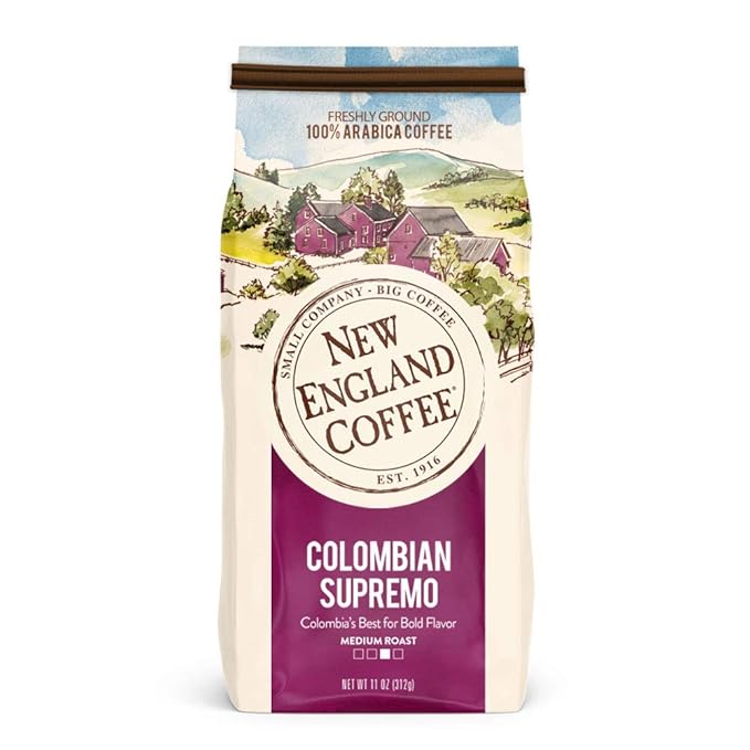 New England Coffee Colombian Supremo Medium Roast Ground Coffee, 11oz Bag (Pack of 1)