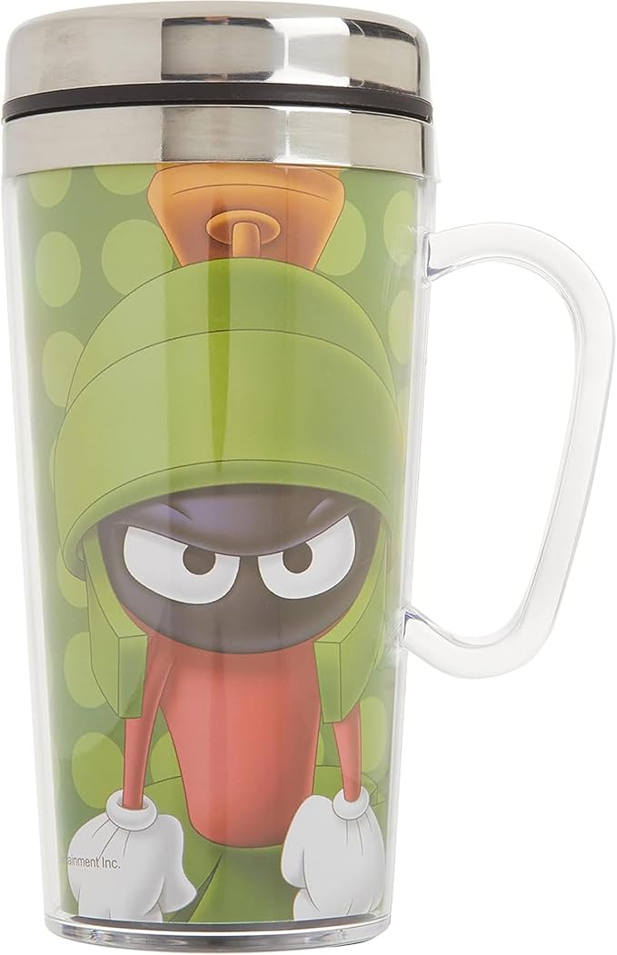 Spoontiques - Insulated Travel Mug - Marvin The Martian Coffee Cup - Coffee Lovers Gift - Funny Coffee Mug - 14 oz - Green