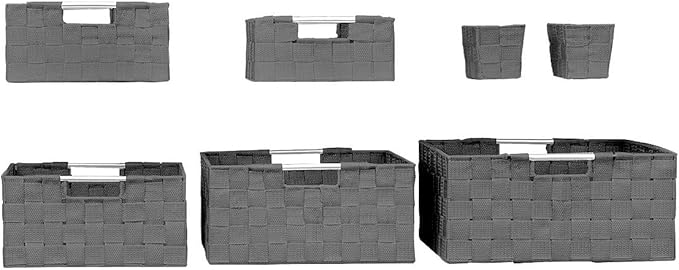 Sorbus Storage Baskets for Organizing (Set of 7), Mesh Hand-Woven Design, Linen Closet Organizers and Storage, Organizer Storage Baskets for Shelves, Variety Pack Organizers and Storage (Grey)