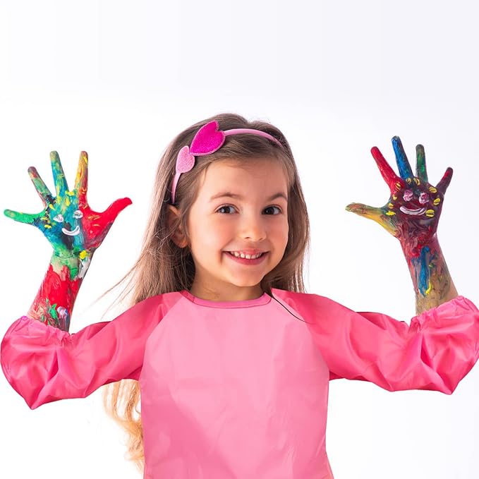 CUBACO Kids Painting Apron, 2pcs Waterproof Art Smocks For Child 3-8 Years, Kids Smocks for Painting Aprons with Long Sleeve