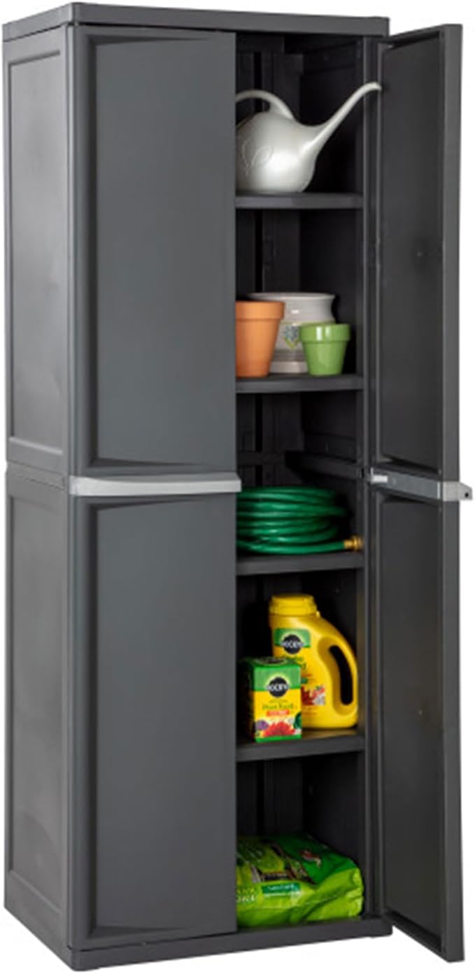 Sterilite 2-Pack 4 Shelf Cabinet, Lockable Utility Storage w/ Adjustable Shelves, Gray - Plastic Shelving Unit for Organizing Garage, Pantry, Basement, Laundry Room or Mudroom