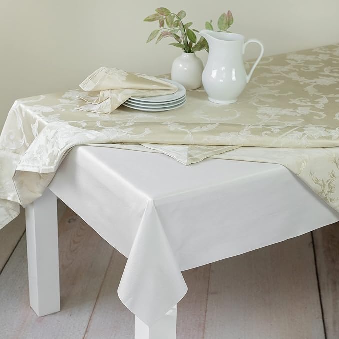 Benson Mills Deluxe Heavy Duty Vinyl Table Pad, Premium Table Protector, Waterproof with Flannel Backing, Quilted Design and Customizable (Off-White, 52" X 140" Rectangular)