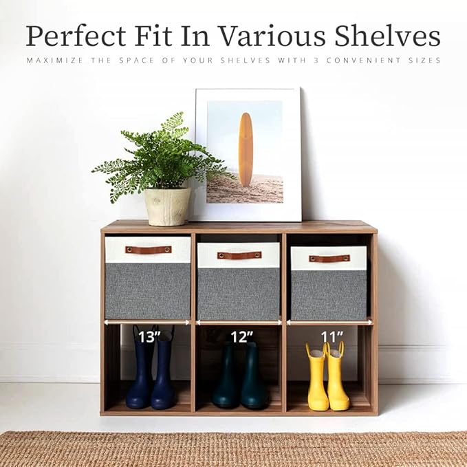 DECOMOMO Fabric Cube Storage Bins - Storage Baskets for Shelves, Cube Storage Organizer for Kallax and Cubbies (Grey & White, 11 inch Cube) - 4 Pack