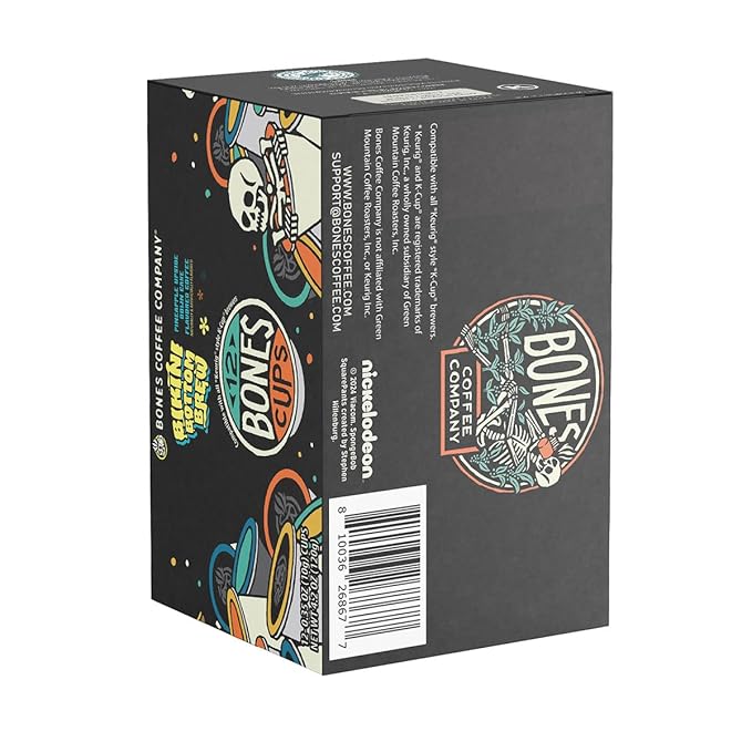 Bones Coffee Company Spongebob Bikini Bottom Brew, Pineapple Upside Down Cake Flavored Coffee Pods, Low Acid Medium Roast Single-Serve Bones Cups, For 1.0 & 2.0 Capsule Brewers Coffee Maker, 12 Count