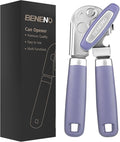Beneno Heavy Duty Hand Can Opener Manual with Magnet, Durable Sharp Carbon Steel Blade Smooth Cutting, Big Effort-Saving Knob, Soft Grip Handle, Multifunctional Kitchen Tool with Bottle Opener, Purple