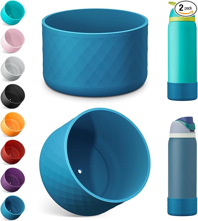 2PCS Silicone Water Bottle Boot for Owala 32oz, Protective Bottom Bumper Anti-Slip Sleeve for FreeSip, Twist, and Flip Stainless Steel Bottles, Dishwasher Safe and BPA Free(Dark Blue)