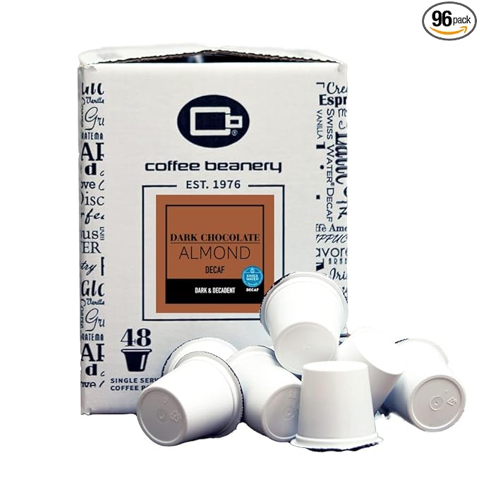 Dark Chocolate Almond Decaf Coffee Pods by Coffee Beanery | 96ct Bulk Flavored Decaf Coffee Pods Medium Roast Coffee