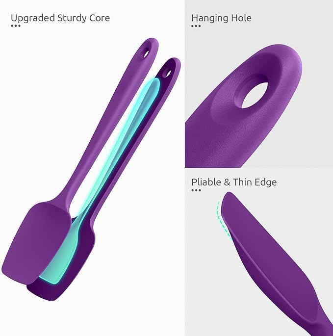 U-Taste Silicone Spoon Spatula Set, 600ºF High Heat Resistant Food Grade Flexible Rubber Scraper, Integrated Cooking Mixing Baking Kitchen Utensils Set of 3 for Nonstick Cookware (Purple)