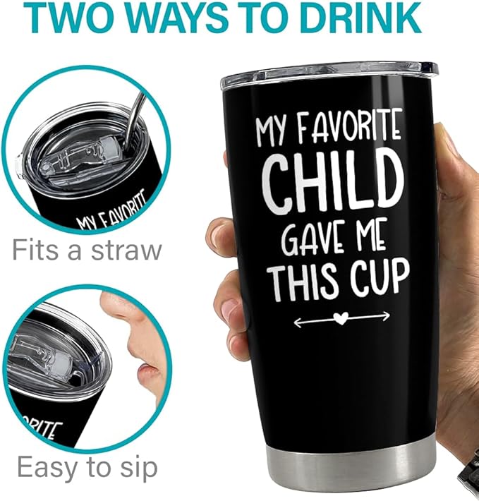 SANDJEST 20oz Stainless Steel Tumbler Gifts for Dad from Daughters Sons Insulated My Favorite Child Gave Me This Cup Travel Mug Christmas Father's Day
