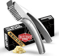 No Peeling Required Garlic Press Stainless Steel with Detachable Handle for Coarse Mincing - Premium Garlic Mincer Tool, Rust-Proof, Easy to Clean, Dishwasher Safe Garlic Crusher with 5-Year Warranty