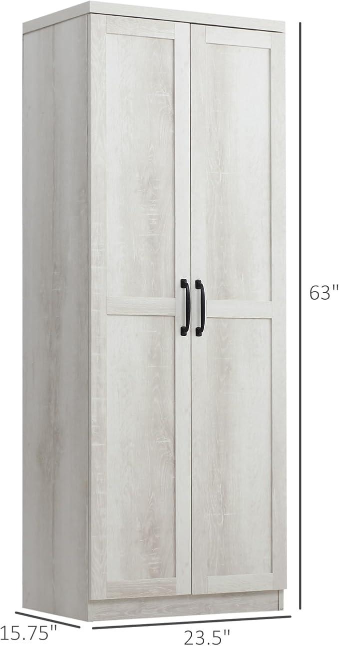 HOMCOM 63" 2-Door Kitchen Pantry, Freestanding Storage Cabinet with 5-Tier Shelving and 2 Adjustable Shelves for Dining Room, Antique White