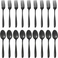24-piece Black Forks and Spoons Silverware Set, Stainless Steel Flatware Cutlery Set for Home, Kitchen and Restaurant, Black Spoon and Fork Set,Dinner forks Mirror Polished