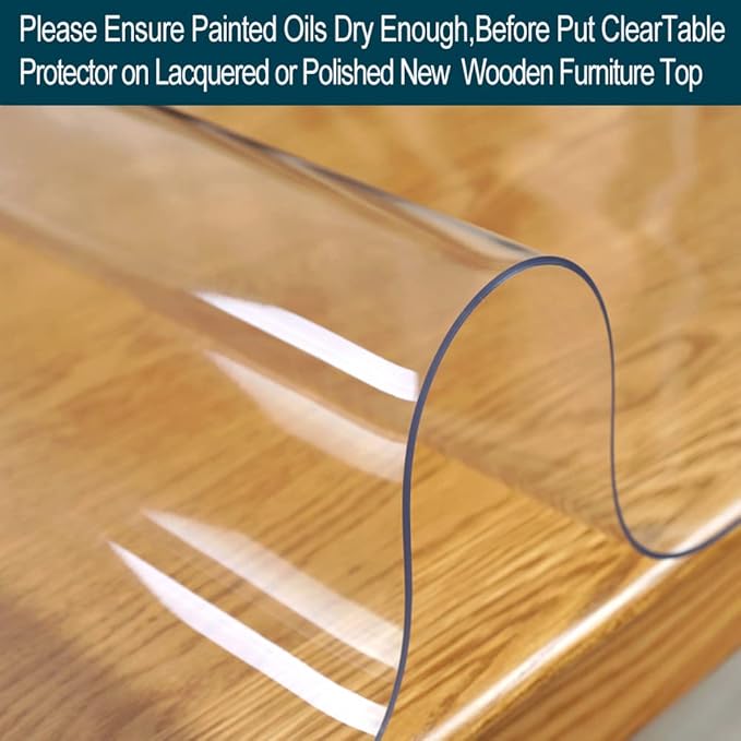 Wadrac Multi Size Clear Vinyl Table Cover Pad Protector 39.4x52.2 Inch Plastic Table Cover Desk Protector Mat Crystal Table Pad Heat Resistant Non-Slip Clear Transparent Tablecloth Cover 1.5mm Thick