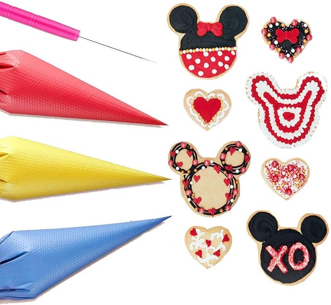 122Pieces Tipless Piping Bags - 100pcs Disposable Piping Pastry Bag for Royal Icing/Cookies Decorating - 10 Pastry Bag Ties,10 Clips &2 Scriber Needle - Best Cookie/Cake Decorating Tools (10 Inch)