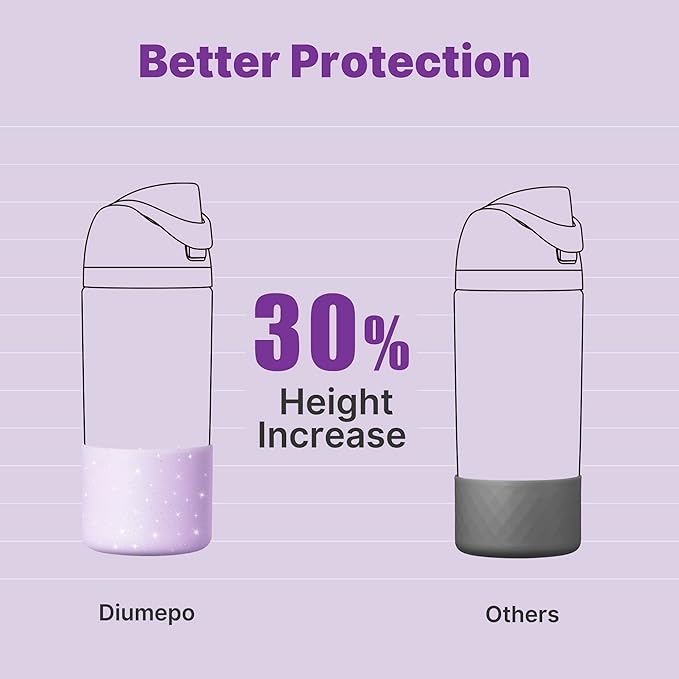 Silicone Boot for Owala 14/16 oz Water Bottle, Anti-Slip Protective Sleeve for Owala 12 oz Kids Tumbler, Boot Bottom Base fit Flip 14 oz Insulated Stainless-Steel Water Bottle (Glitter Purple)