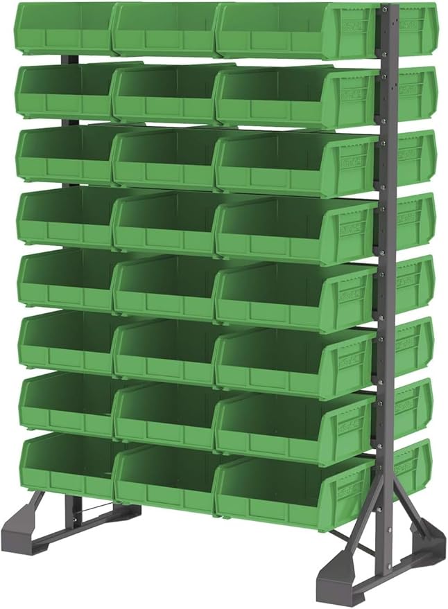 Akro-Mils 30235 AkroBins Plastic Storage Bins, Space-Saving Stackable Bins for Garage, Pantry, Craft Organization, 11" x 11" x 5", Green, 6-Pack