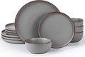 Famiware Mercury Plates and Bowls Sets, 12 Pieces Stoneware Dinnerware Sets, Dishes Set for 4, Microwave and Dishwasher Safe, Dark Grey