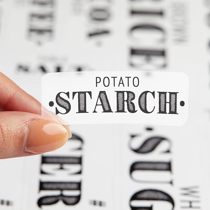 Talented Kitchen Clear Vinyl Pantry Labels for Food Containers - Waterproof & Repositionable for Kitchen Jars - Farmhouse Pantry Organization - Preprinted Baking Labels - Pack of 154, Assorted Sizes