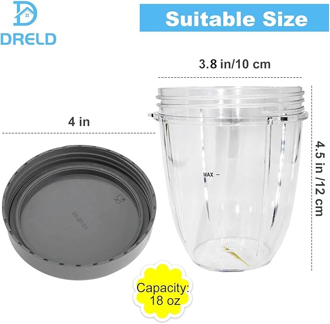 Blender Cups Replacement for Nutribullet Blender 18OZ Cup with Lid, Compatible with Nutribullet 600W 900W Blender Juicer (2Pack)