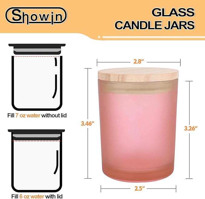 Thick Candle Jars for Making Candles 12 Pcs, 7 OZ Empty Jars with Wood Lids for Candle Making, Sample Container, Frosted Pink