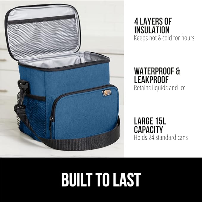 GORILLA GRIP Reusable Insulated Lunch Box Bag for Women Men,15L, Leakproof XL Soft Cooler Bags, Multiple Compartments, Mesh Pockets and Adjustable Strap, Food Tote Keeps Drinks Cold, 13x9, Navy Blue