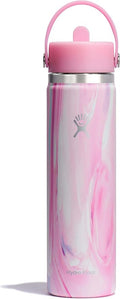 Hydro Flask Water Bottle - Insulated Stainless Steel - Wide Mouth Flex Straw Lid, Non Spill, Leakproof and Refillable in 24 Oz Jelly Pink