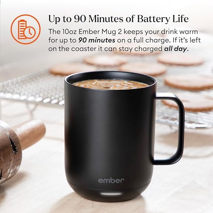 Ember Temperature Control Smart Mug 2, 10 Oz, App-Controlled Heated Coffee Mug with 80 Min Battery Life and Improved Design, Black