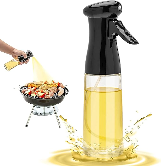 Olive Oil Sprayer for Cooking, 200ml Glass Oil Dispenser Bottle Spray Mister, Refillable Food Grade Oil Vinegar Spritzer Sprayer Bottles for Kitchen, Air Fryer, Salad, Baking