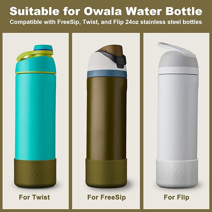 2PCS Silicone Water Bottle Boot for Owala 24oz, Protective Bottom Bumper Anti-Slip Sleeve for FreeSip, Twist, and Flip Stainless Steel Bottles, Dishwasher Safe and BPA Free