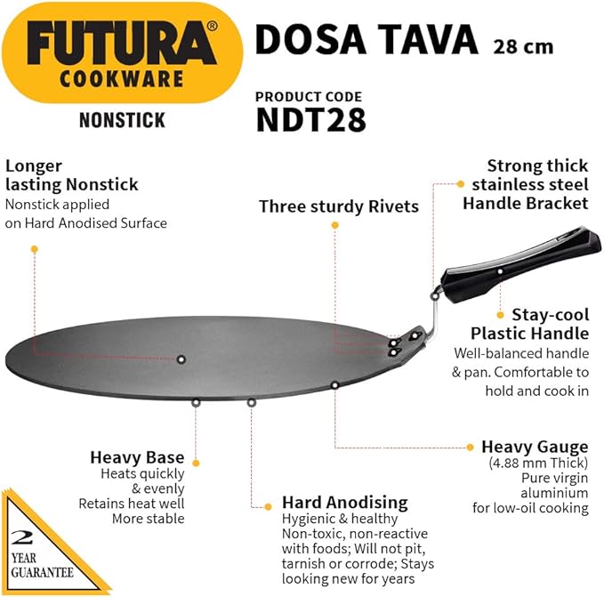 Hawkins Futura Non-stick Flat Dosa Tava Griddle, 11-inch,Black