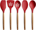 Kitchen Utensils Set, Silicone Cooking Utensils Set,Non-Stick Silicone Spatula Set with Natural Acacia Hard Wood Handle, 5 Piece, Upgraded Thickened Cookware