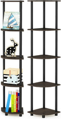 Furinno TURN-N-TUBE Corner Shelf Set of 2, 5-Tier Corner Bookshelf, Open Storage Shelves, for Organization and Storage, Living Room, Home Office, Garage, Dark Brown Grain