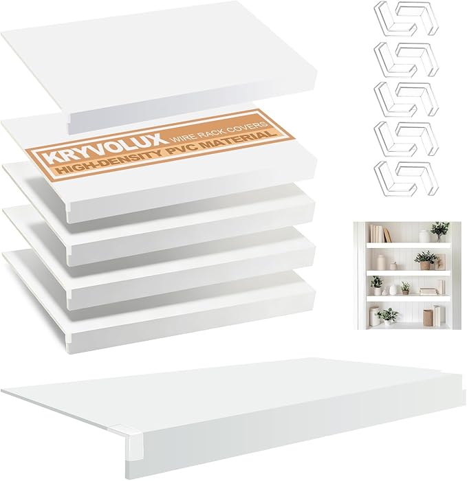 5 Pcs Wire Rack Covers 36x16x3 inch PVC Pantry Shelf Cover 0.31 inch Thick Removable Closet Wire Rack Shelf Covers,Decoration Kitchen Bathroom Office Shelving (Light luxury white,36x16x3 inch)